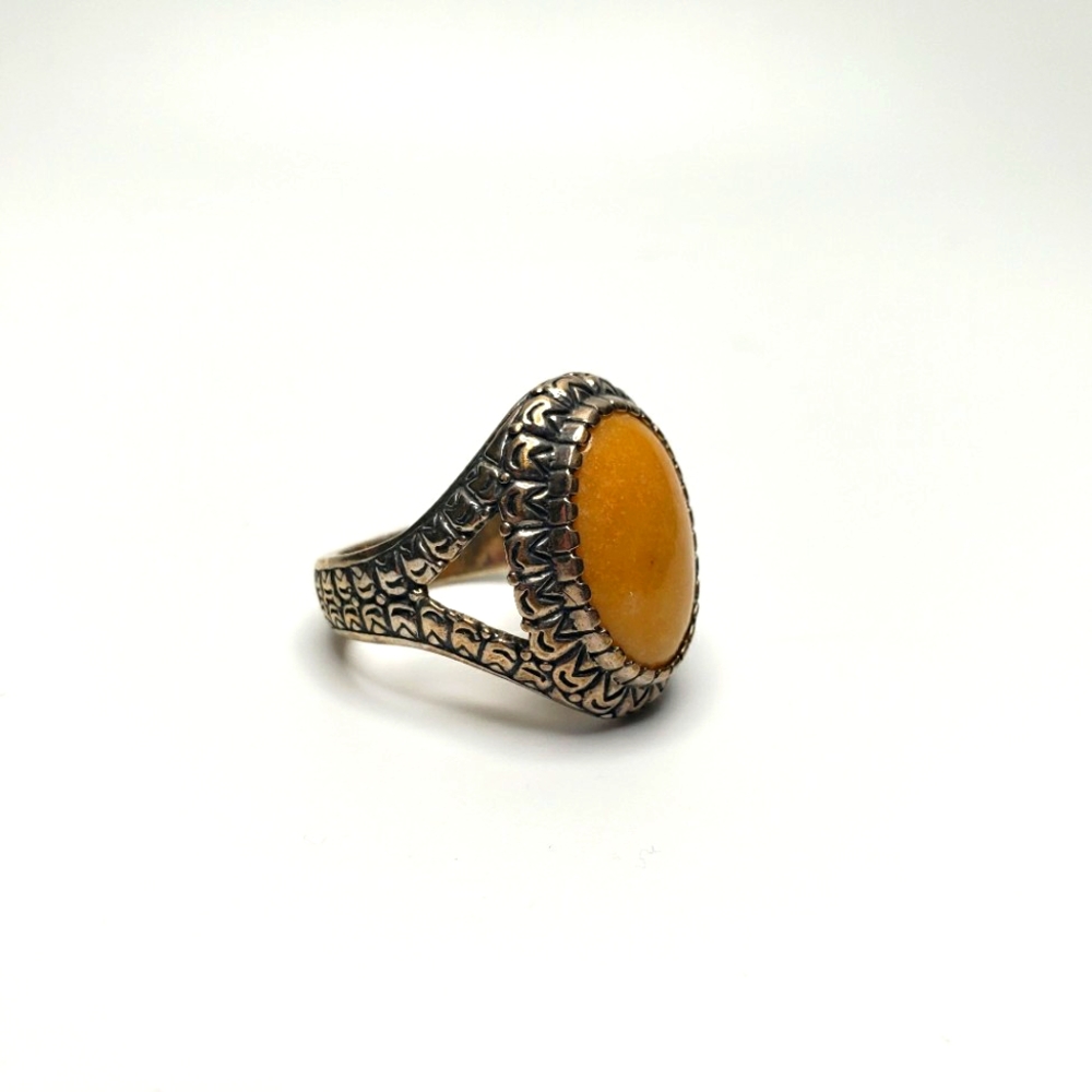 Yellow Stone Sterling Silver Ring, Size 10
